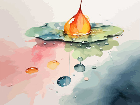 Watercolor drop of oil on a lotus leaf. Vector illustrationのイラスト素材