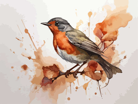 Hand drawn vector illustration of a robin sitting on a branch.のイラスト素材