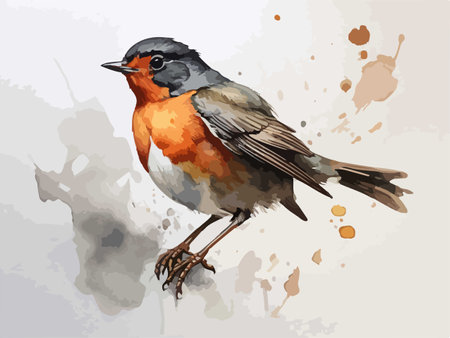 Robin bird on watercolor background. Vector illustration of robin.のイラスト素材