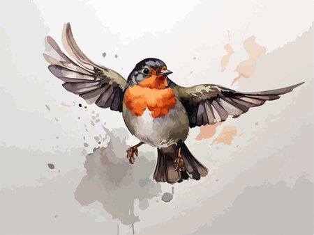European robin bird on watercolor background. Vector illustration for your designのイラスト素材