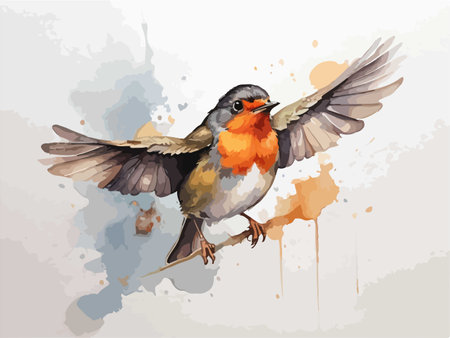 Robin bird with wings outstretched. Vector illustration in watercolor style.のイラスト素材