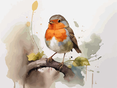 Robin bird sitting on a branch. Watercolor painting. Vector illustration.のイラスト素材