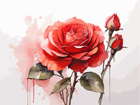 Beautiful red rose on a watercolor background. Vector illustration.のイラスト素材