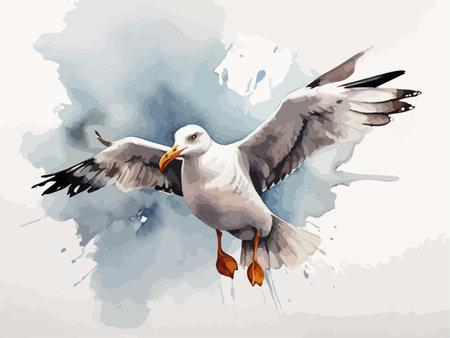 Seagull flying in the sky, watercolor style. Vector illustrationのイラスト素材