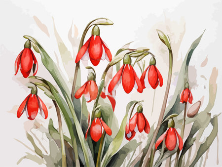 Watercolor snowdrop flowers. Hand drawn vector illustration on white background.のイラスト素材