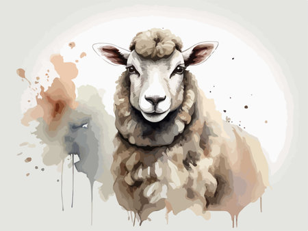 Sheep portrait in watercolor style. Hand drawn vector illustration.のイラスト素材