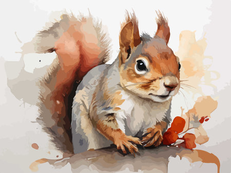 Squirrel with autumn leaves, watercolor style. Vector illustration.のイラスト素材