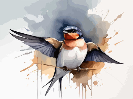 Swallow bird on a branch with splashes. Vector illustration.のイラスト素材