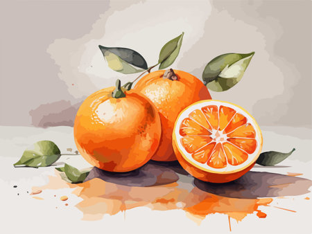 Illustration of oranges on a watercolor background. Vector illustration.のイラスト素材