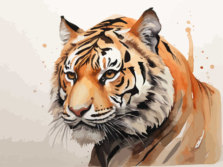 Watercolor portrait of a tiger. Vector illustration on white background.のイラスト素材