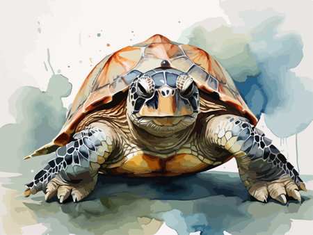 Turtle on watercolor background. Digital art painting. Vector illustration.のイラスト素材