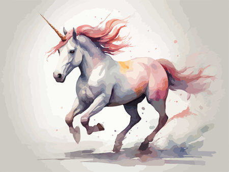 Unicorn running in watercolor style. Vector illustration. EPS 10のイラスト素材