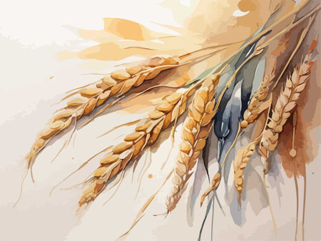 Illustration of wheat ears in watercolor style. Vector illustration.のイラスト素材