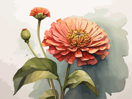 Illustration of a dahlia flower on a watercolor backgroundのイラスト素材