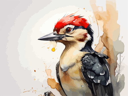 Woodpecker in watercolor style. Hand drawn vector illustration.のイラスト素材