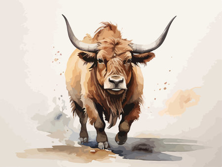 Watercolor portrait of a bull. Vector illustration of a bull.のイラスト素材
