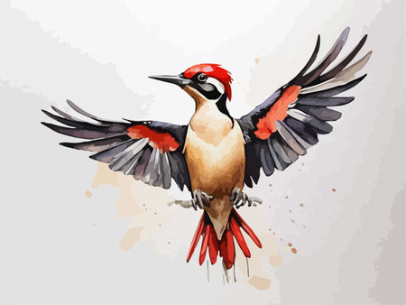 Great spotted woodpecker. Watercolor hand drawn vector illustration.のイラスト素材
