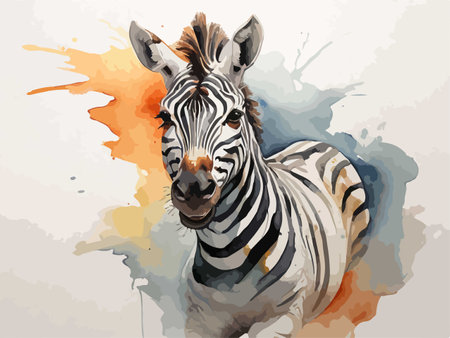 Zebra watercolor painting vector illustration. Hand drawn portrait of animal.のイラスト素材