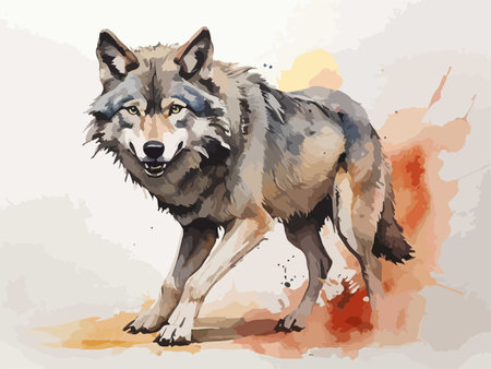 Illustration of a wolf in watercolor style. Vector illustration.のイラスト素材