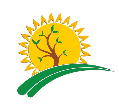 A sun dawn logo with a green tree.のイラスト素材