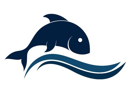 logo of blue sea fish with a wave.のイラスト素材