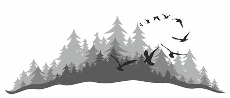 Landscape with wood and birds.のイラスト素材