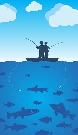Fishing in the sea.のイラスト素材