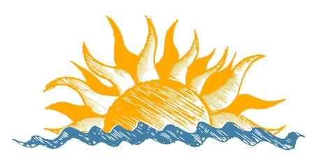 Drawing of sun and sea.のイラスト素材