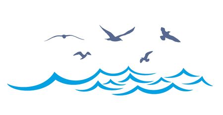 Sea landscape with seagulls.のイラスト素材
