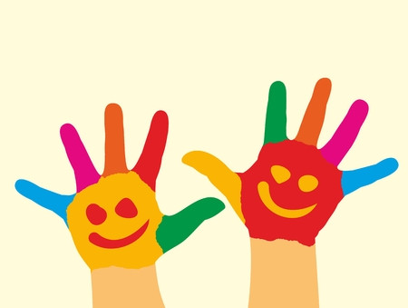 Children hands in paint.のイラスト素材