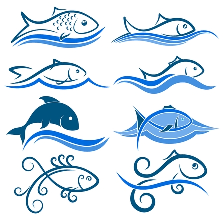 Logos of fish with wave.のイラスト素材