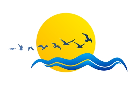 sun Logo with seagulls.のイラスト素材
