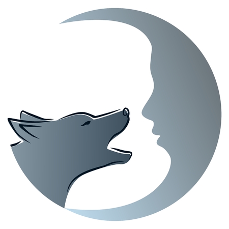Wolf with moon.のイラスト素材