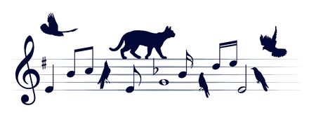 Musical notes with cats and birds.のイラスト素材