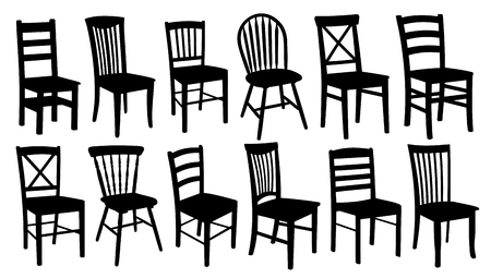 Set of old wooden chairs of different forms.のイラスト素材