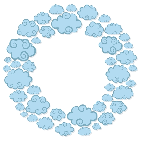 A round frame with blue clouds. Vector illustration on white background.のイラスト素材