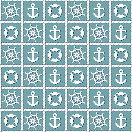 A seamless blue background with ship symbols.のイラスト素材