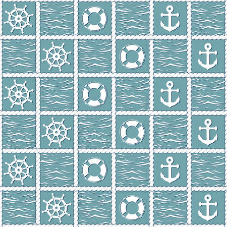 A seamless background with the sea and ship symbols.のイラスト素材