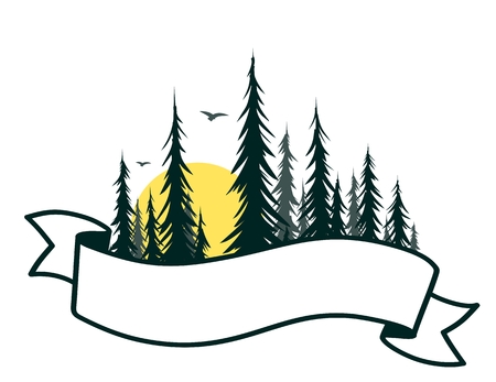 A symbol of the dense green forest with dawn of sun.のイラスト素材