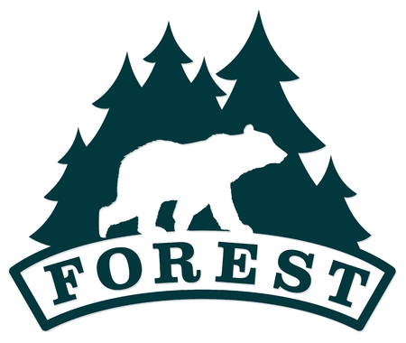 A bear symbol with the green coniferous forest.のイラスト素材