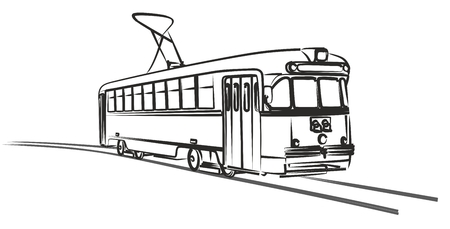 Sketch of an old retro city tram.のイラスト素材