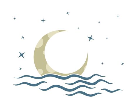 A symbol of the moon with stars and sea.のイラスト素材