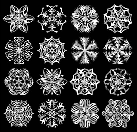 A set of snowflakes with different patterns.のイラスト素材