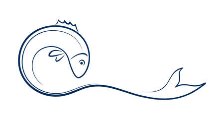 A blue Fish symbol with wave.のイラスト素材