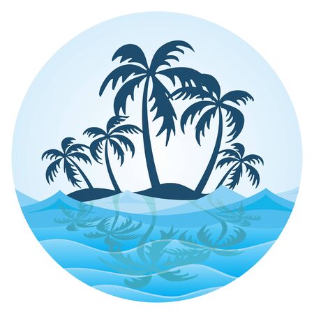 The symbol of tropical island with palm trees and sea.のイラスト素材