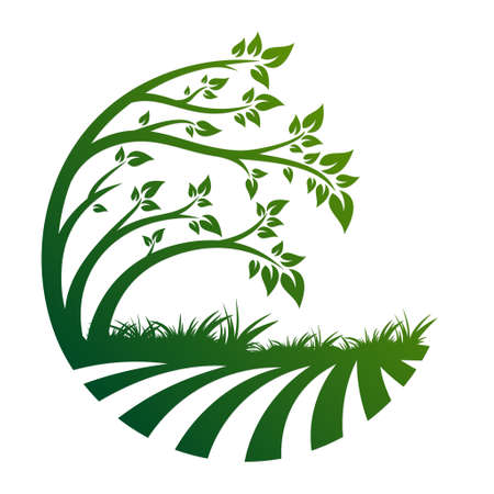 The round green tree symbol with field.のイラスト素材