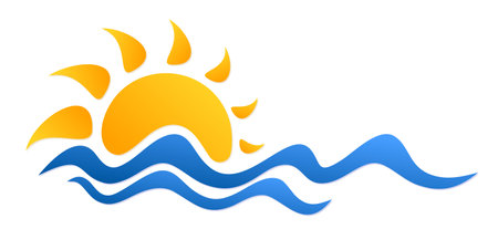 Sun and Blue Wave Symbol.のイラスト素材