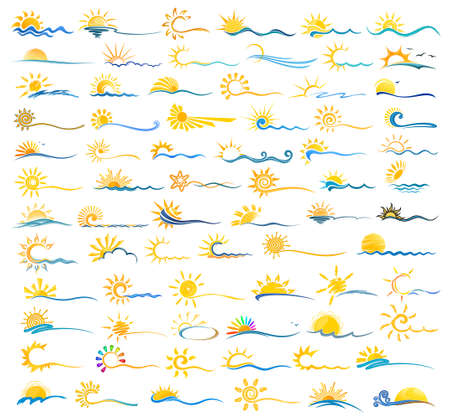 The Big set of sun and sea symbols.のイラスト素材