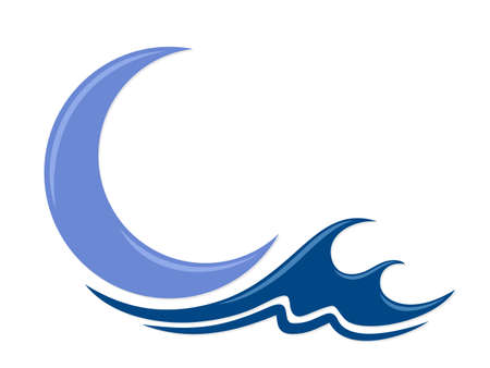 The moon and blue wave symbol.のイラスト素材
