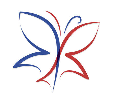 Symbol of stylized red and blue butterfly.のイラスト素材